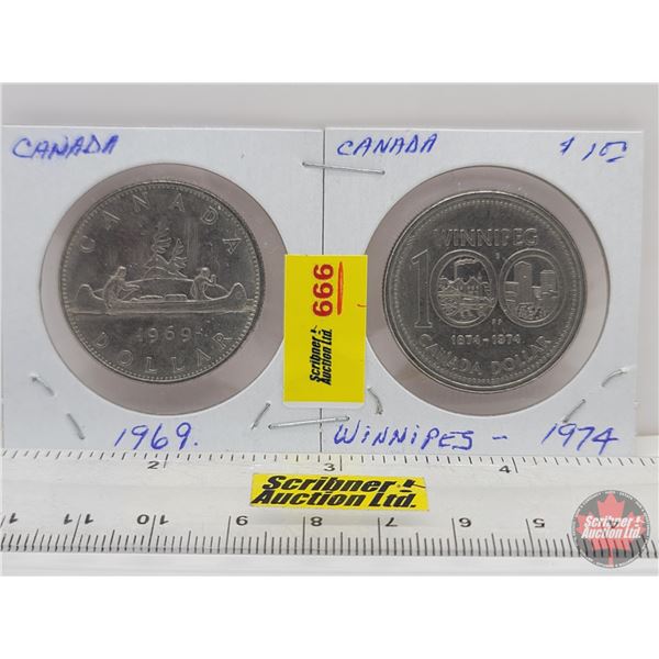 Canada Dollars (2) : 1969; 1974 (SEE PICS!)  (Listing & Descriptions are a GUIDE ONLY and are subjec