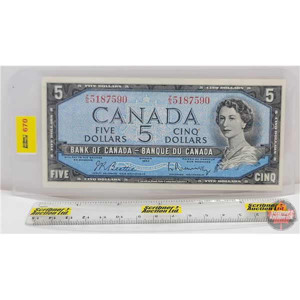 Canada $5 Bill 1954 : Beattie/Rasminsky #ZS5187590 (See Pics for Varieties, Conditions, Serial Numbe