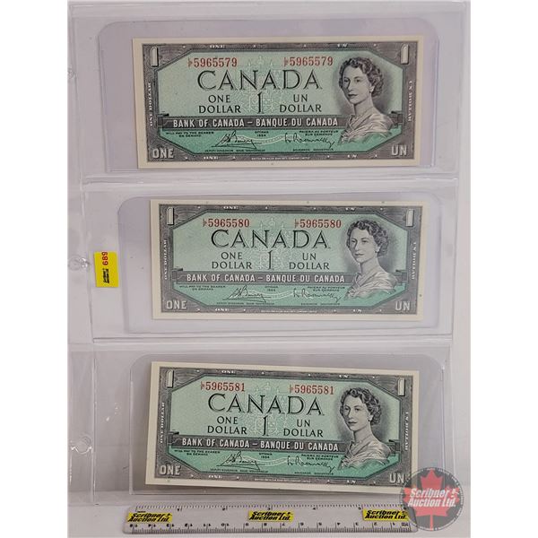 Canada $1 Bills 1954 (3 Consecutive) : Bouey/Rasminsky #LF5965579-580-581 (See Pics for Varieties, C