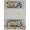 Image 1 : Canada $1 Bills 1973 "X Replacement" (2 Consecutive) : Crow/Bouey #EAX1943595-596 (See Pics for Vari