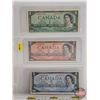 Image 1 : Canada Bills 1954 (3) :  - $5 Bill : Beattie/Rasminsky #JX0039013 - $2 Bill : Lawson/Bouey #UG373297