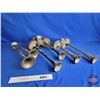 Image 3 : Brass Air Horn & Tin Truck Horns (2) : Trumpet Style (Brass Horn Measures : 18"L) (Tin Horn Measures