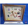 Image 1 : Shadow Box w/ Razor Blades, Shaver, & Shaving Brush (Box Measures : 11"H x 13-1/4"W x 3"D)