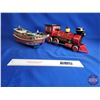 Image 2 : Tin Toys (2) : Modern Toys Japan ; Locomotive & Ship (Ship Missing Mast) (Battery Operated) (Not Tes