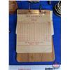 Image 4 : Vintage Office Collectors Group : - Clipboard w/ Vintage Machinery Manuals - Clock - Cedar Box - Pap