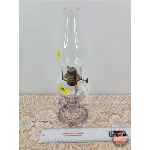 Coal Oil Pedestal Finger Lamp : Slight Amethyst (Total Height w/Chimney  : 14-1/2"H)
