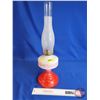Image 1 : Coal Oil Lamp : Red & White ; Queen Mary Burner (Total Height w/Chimney : 21-1/2"H)