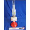 Image 2 : Coal Oil Lamp : Red & White ; Queen Mary Burner (Total Height w/Chimney : 21-1/2"H)