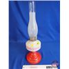 Image 4 : Coal Oil Lamp : Red & White ; Queen Mary Burner (Total Height w/Chimney : 21-1/2"H)