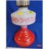 Image 5 : Coal Oil Lamp : Red & White ; Queen Mary Burner (Total Height w/Chimney : 21-1/2"H)