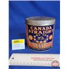 Image 1 : Canada Straight Cigarette Tobacco Tin (45 Cent) (Measures : 4-1/2"H x 4-1/4"Dia)