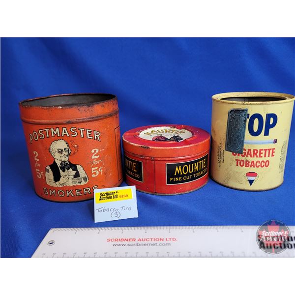 Tobacco Tin Trio :  - Mountie w/ Ashtray Lide - Postmaster - Top
