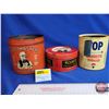 Image 1 : Tobacco Tin Trio :  - Mountie w/ Ashtray Lide - Postmaster - Top