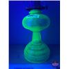 Image 3 : Coal Oil Lamp : Uranium Glass ; Beehive (White Flame Burner) (Total Height w/Chimney : 17"H)