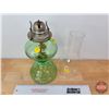 Image 7 : Coal Oil Lamp : Uranium Glass ; Beehive (White Flame Burner) (Total Height w/Chimney : 17"H)