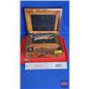 Image 2 : Ornate Writers Box : w/ Calligraphy Pens & Ink Bottles (Box Measures : 5"H x 11-3/4"W x 8-1/2"D)