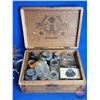 Image 2 : Variety of Brass Stamps (7) On Carousel & Inkwells (11) w/ Wood Cigar Box