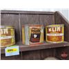 Image 3 : Confectionery & Tobacco Tins (27) w/ Wooden Standing Shelf Unit  (Shelf Measures : 68"H x 27-1/2"W x