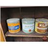 Image 8 : Confectionery & Tobacco Tins (27) w/ Wooden Standing Shelf Unit  (Shelf Measures : 68"H x 27-1/2"W x