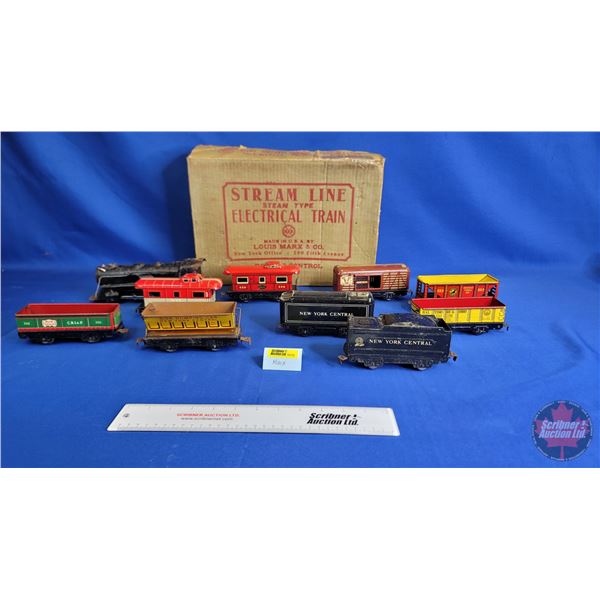 Marx Electric Train : Engine & (9) Cars ("O" Scale) (Box Measures : 3-1/2"H x 15-1/2"W 11"D)
