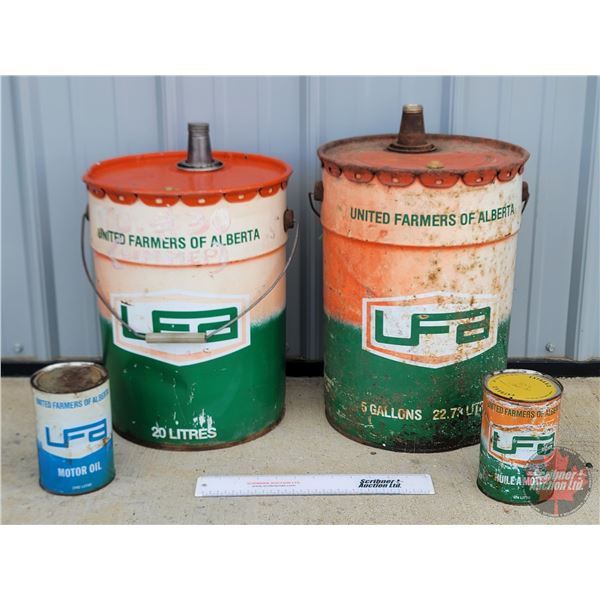 Oil Cans (4) : UFA - (2) Oil Pail (5Gal) - (2) Oil Can (1L)