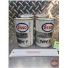 Image 2 : Oil Cans (2) : ESSO ; Transmission Fluid  (Both Cardboard) (Both Full) (Both Measures : 6"H x 4"Dia)