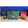 Image 1 : Camping Group :  - Coleman Cooler (Measures : 12-1/2"H x 16"W x 9"D) - Coleman Lantern - F-Style Can
