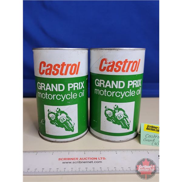 Oil Cans (2) : Castrol Grand Prix Motorcycle  (Both Cardboard) (Both Measures : 6-1/2"H x 4"Dia)