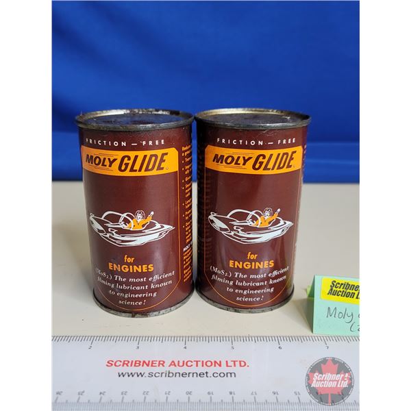 Oil Additive Cans (2) : Moly Glide (10oz) (Full) (Both Measures : 4-1/2"H x 2-1/2"Dia)