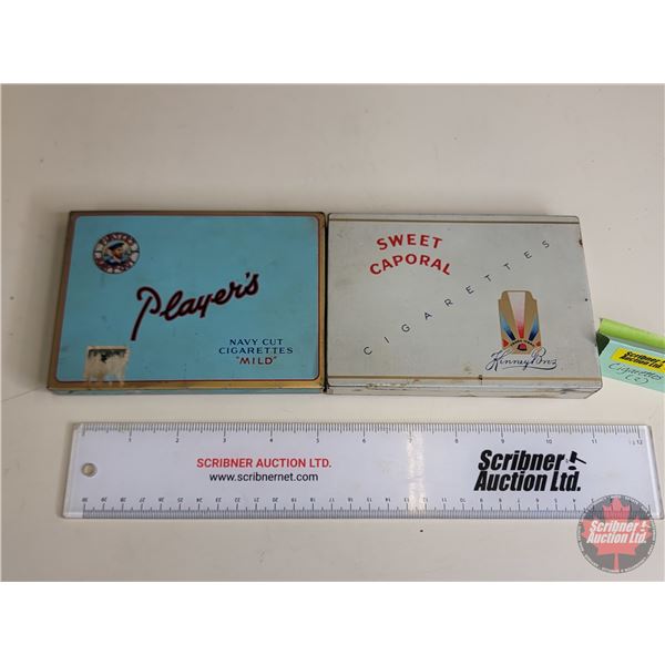 Cigarette Tins (2) : Players & Sweet Caporal (Both Measures : 4-1/2"H x 5-3/4" x 5/8"D)
