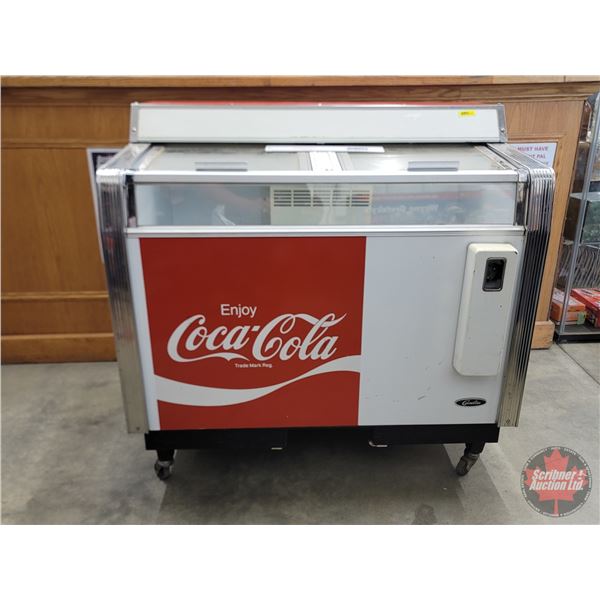 Coca-Cola Sliding Door Top Load Cooler : Cornelius (On Castors) (Note: Runs When Plugged In, Doesn't