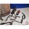 Image 4 : Tool Grouping : - Nail Keg (Measures : 17"H) - Hardcover Contractor Books (4) - Wood Planes (4) - St