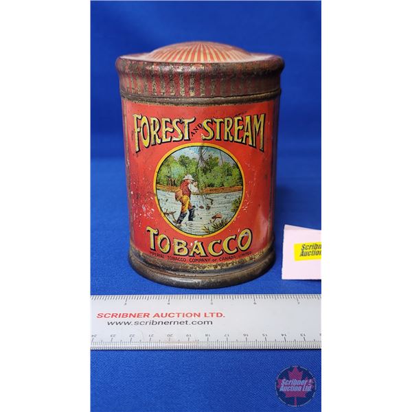Tobacco Tin : Forest and Stream (Measures : 5-3/4"H x 4"Dia)