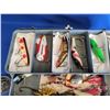Image 8 : Fishing Metal Tackle Box w/ Contents : - Spoons - Crank Baits - Fishing Reel - Weights - ETC! (Tackl