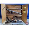 Image 1 : Wood Cabinet w/ Contents - Wood Planes - Measuring Stick - Level (Cabinet Measures : 24"H x 26"W x 4