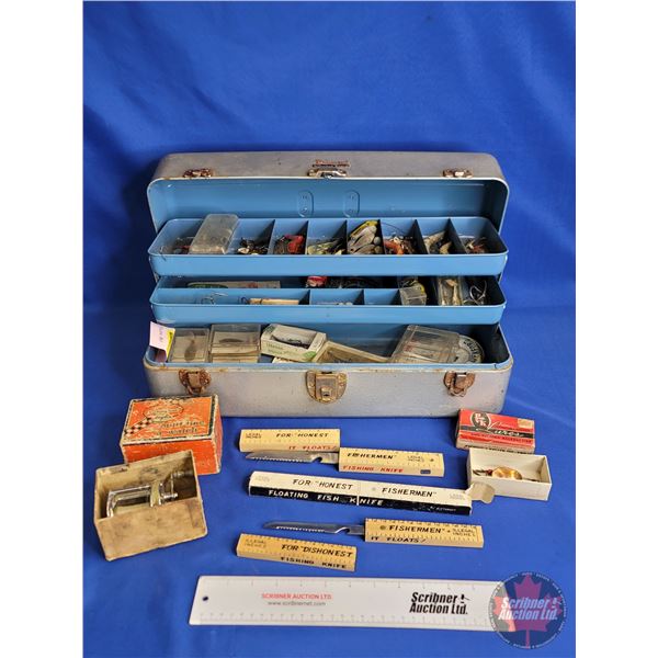 Mermaid Canadian Tire Fishing Tackle Box w/ Contents - Spoons - Crank Baits - Fishing Knives - Leade