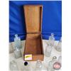 Image 8 : Apothecary Bottles (15) w/ Wooden Box (Box Measures : 4"H x 10"W x 6"D)