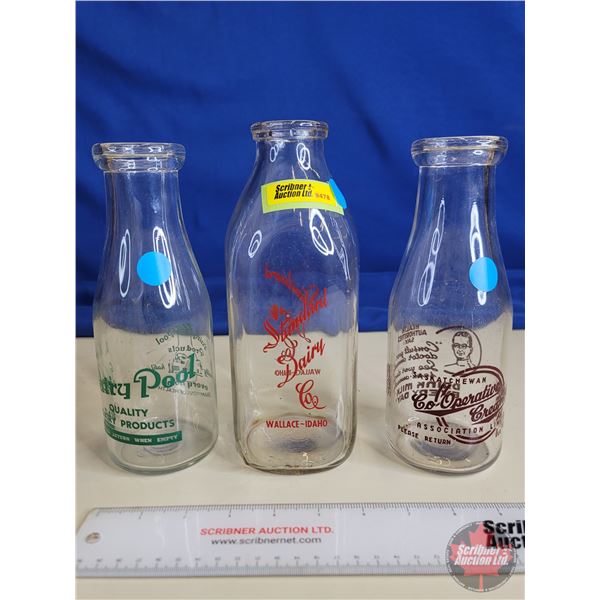 Milk Bottles (3) : ACL Labels (Tallest Measures : 8-3/4"H)