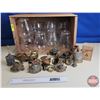 Image 1 : Barn Lantern Globes (10) w/ Variety of Lamp Parts & Wooden Canadian Apples Crate (Crate Measures : 1
