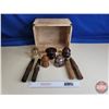 Image 2 : Insulators (5) & Posts (4) (Brown) w/ Wooden Crate (Crate Measures : 8"H x 12-1/2"W x 10-1/2"D)