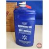 Image 3 : Sleeman Wood Crate w/ Two Stroke Oil Jugs (5) (1 Full) & Snowmobile Trophy (Crate Measures : 10"H x 