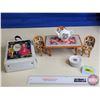 Image 1 : Vintage Children's Group : - Miniature Tea Set - Doll Case - Tin Doll Table & Chairs