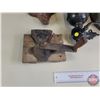 Image 2 : Metal Tub w/ Antique Coffee Grinder Parts & Framed Photo of Lightning Strike (Photo Measures : 17"H