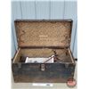 Image 1 : Trunk : Metal Clad w/ Content - Tire Pump - Meat Grinder - Automobile Headlight - Wood Plane (Measur