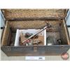 Image 2 : Trunk : Metal Clad w/ Content - Tire Pump - Meat Grinder - Automobile Headlight - Wood Plane (Measur