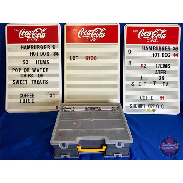Coca-Cola Menu Boards (3) c/w Box of Menu Board Letters