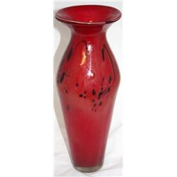 Blood Red Heavy Glass 19" Tall Vase