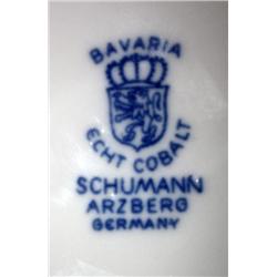 Signed Blue and Gold Etched Vase