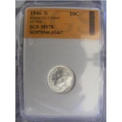 1946 D - P & S  Silver Dimes  SGS MS70