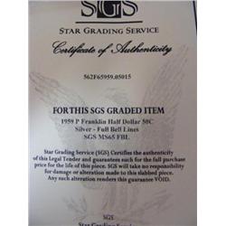 1959 P Franklin Half Dollar   SGS MS65 FBL